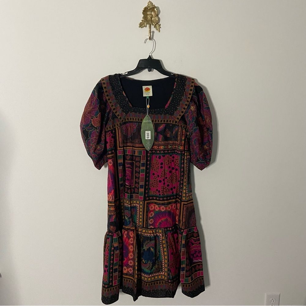 Farm Rio Mixed Scarves Midi Dress S NEW